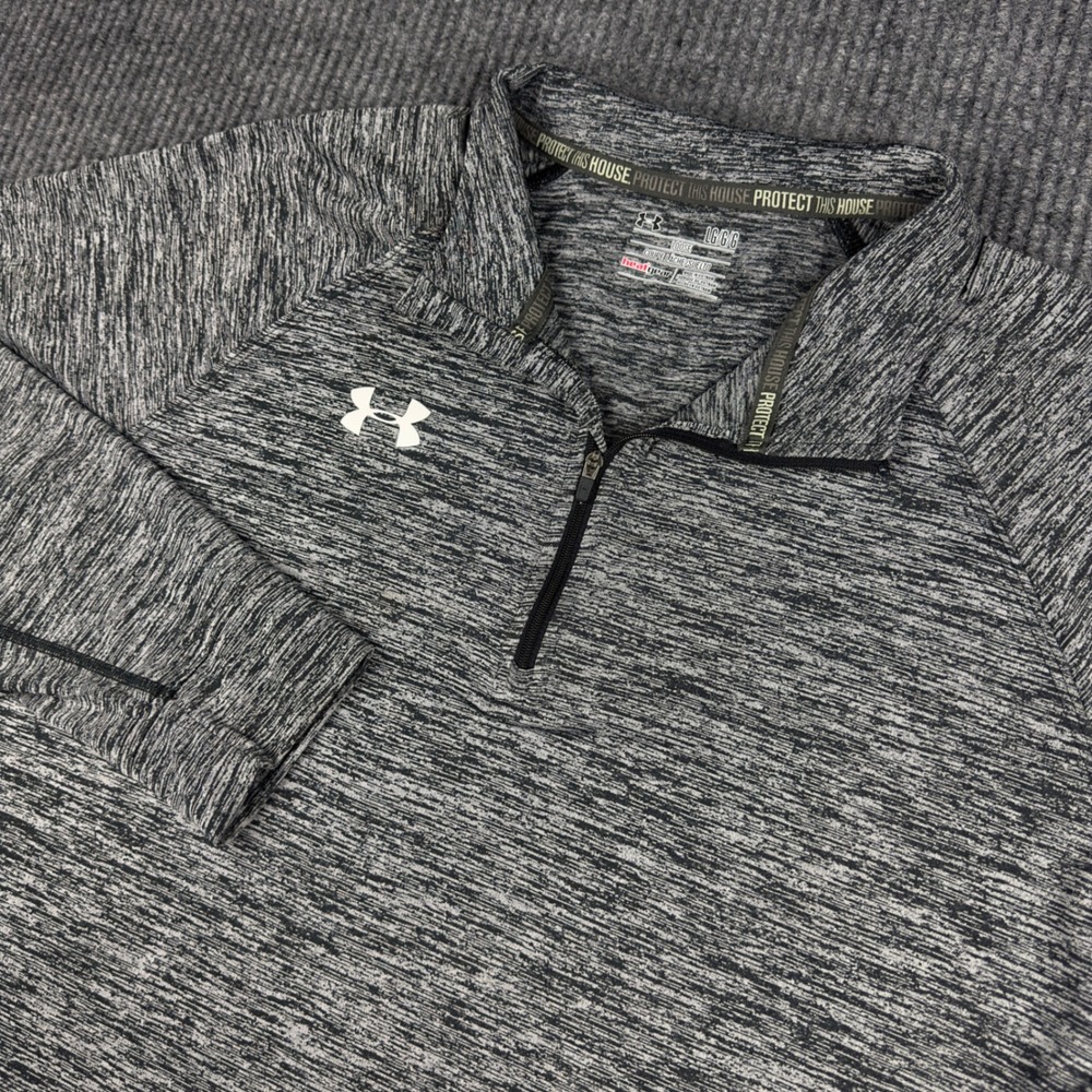 Under Armour Mens HeatGear 1/4 Zip Pullover Space Dye Gray Black 1264950 Large